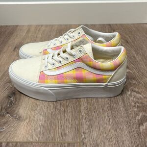 New! VANS Old Skool Stac Pastel Picnic Pink Plaid Platform Lace Up Sneaker Sz 7